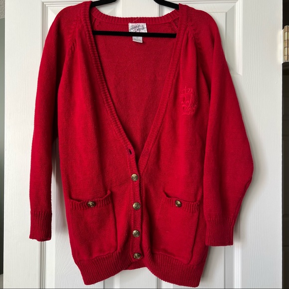 Vintage Heavy Knit Oversized Red Cardigan - Picture 2 of 9